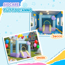 Castello Giostra Gonfiabile 250x165x200 cm per Bambini 3-8 Anni Scivolo e Area di Salto con Soffiatore Lilla e Azzurro 
