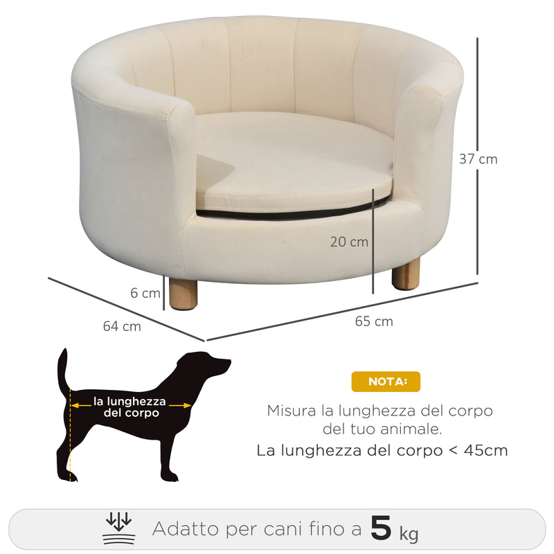 Cuccia Divano per Cani e Gatti 65x64x37cm Cuscino Rimovibile Crema 