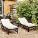 Set 2 Lettini Prendisole con Cuscini Imbottiti e Tavolino in Rattan PE   Marrone e Beige