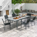 Set Tavolo Allungabile e 6 Sedie Pieghevoli da Giardino  in Alluminio Grigio e Nero