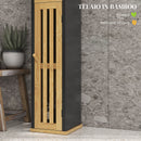 Mobiletto Bagno con Ripiano Aperto e Armadietto 18x18x75 cm in Bambù e MDF Nero e Color Legno