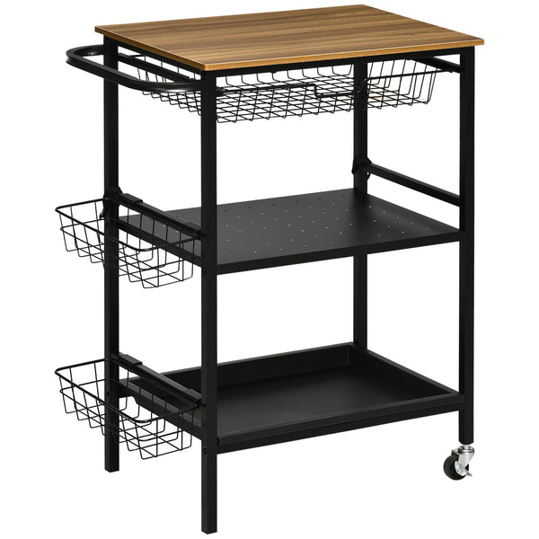Desserte de Cuisine 3 Niveaux 75x43,5x91 cm avec 2 Roues et Panier Amovible en Bois et Noir sconto