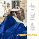 Coperta Plaid Dubleface 203x152x0,5 cm in Flanella 220 GSM e Sherpa 260 GSM Blu Scuro