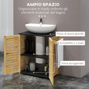 Mobile Sottolavello da Bagno 60,5x30,5x69,5 cm 2 Ante a Doghe Porta Asciugamani e Intaglio a U Legno e Nero 
