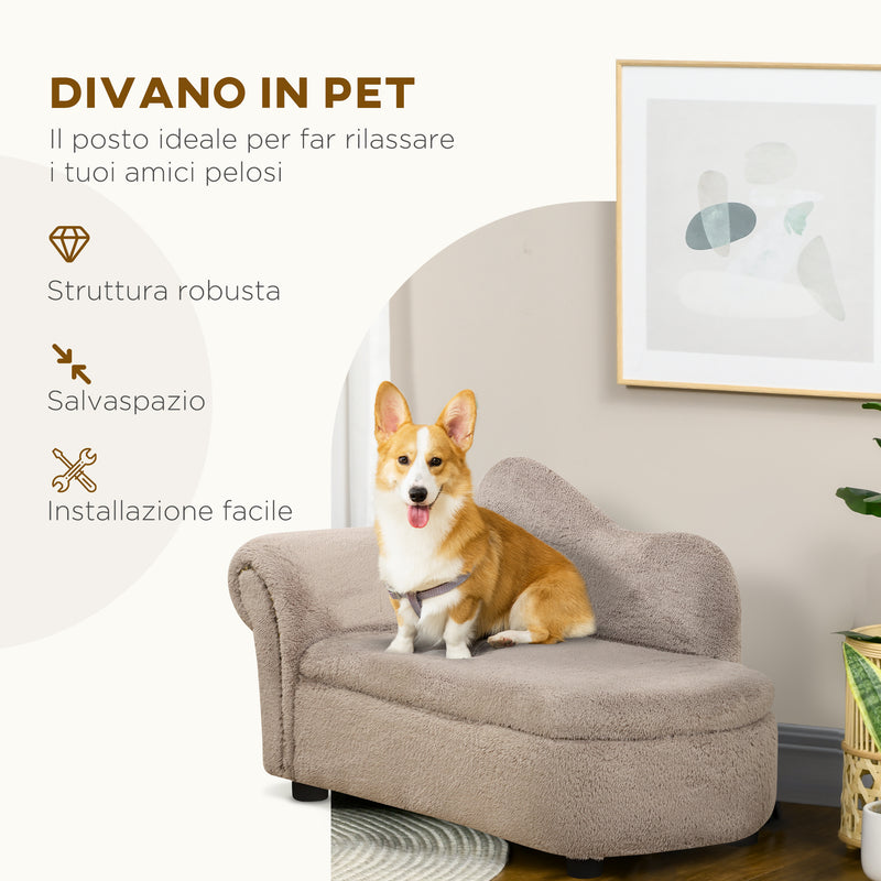 Cuccia Divano per Cani con Vano Contenitore 80x40x46 cm Rivestimento Morbido Beige 