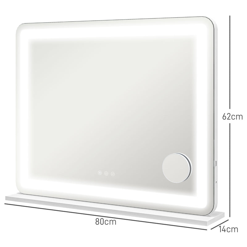 Specchio Trucco 80x62x14 cm con LED Regolabili Touch e Ingranditore 10x    
