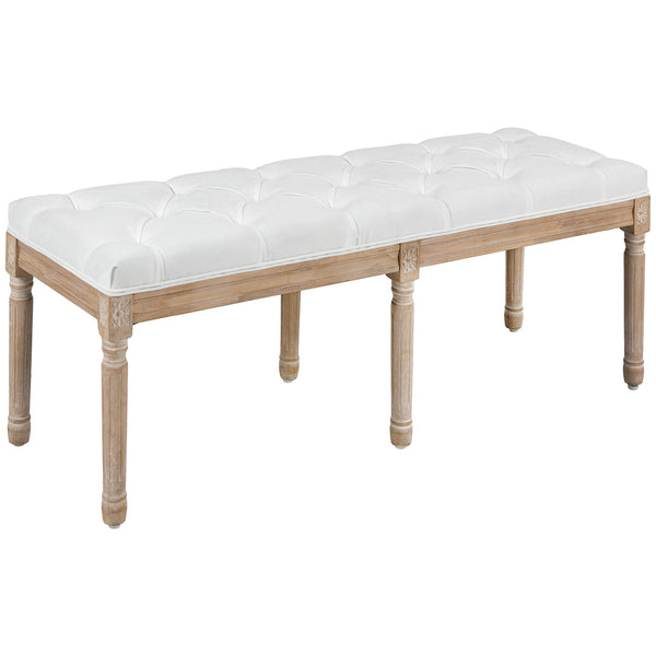 prezzo Panca Fondo Letto Imbottita Stile Vintage 117x40x48 cm in Tessuto e Gambe in Legno Crema
