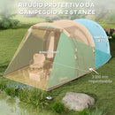 Tenda da Campeggio 2-4 Posti Impermeabile a Tunnel con Borsa di Trasporto 460x260x190 cm in Poliestere Verde