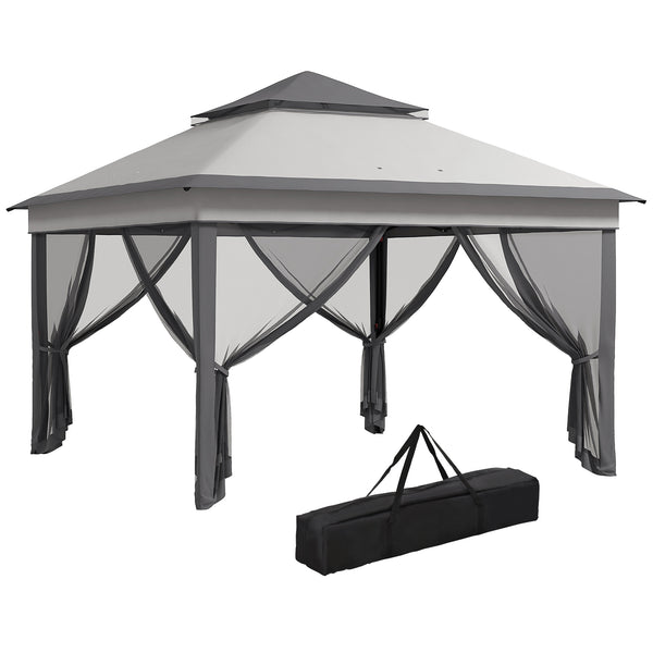 acquista Gazebo da Giardino 326x326x272 cm Altezza Regolabile e Zanzariere Grigio Chiaro e Scuro