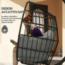 Poltrona Sospesa Amaca a Uovo 120x88x192 cm con Gancio Regolabile in Acciaio Nero e Grigio  