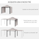 Gazebo da Giardino 3x3m con Tenda Parasole Laterale Cachi