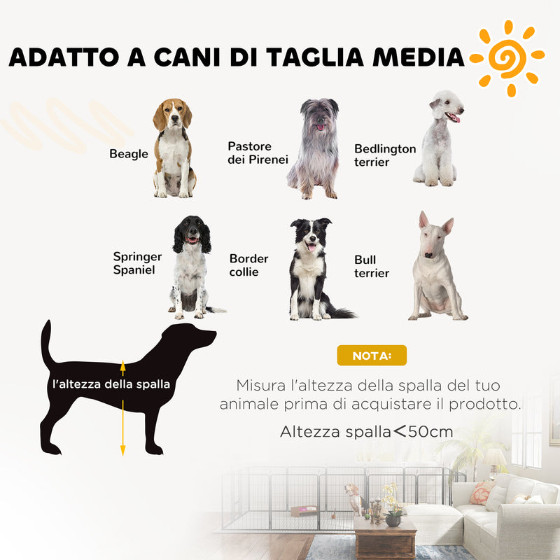 Recinto per Cani a 12 Pannelli Modulabili 68x1,5x80 cm con Porta di Ingresso in Acciaio Nero   