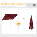 Ombrellone da Giardino Rettangolare e Regolabile 198x130x245 cm In Alluminio Rosso Vino 