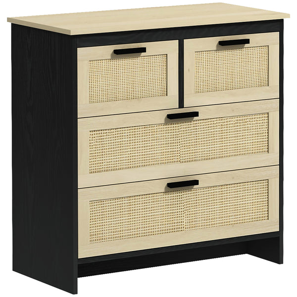 sconto Cassettiera 4 Cassetti 80x38x80 cm in Truciolato e Rattan Nero e Color Legno