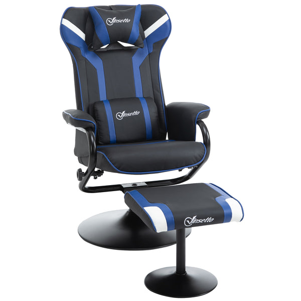 Sedia da Gaming Reclinabile 67x82,5x103 cm con Sgabello Poggiapiedi in Similpelle Nero e Blu Scuro online
