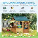 Casetta per Bambini 3-8 Anni 173x117x144 cm con 5 Finestre e 2 Lavagne in Legno di Abete Marrone e Blu  