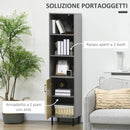 Mobile Multiuso 3 Ripiani 1 Ante 40x38x170 cm in Truciolato e Metallo Grigio e Rovere