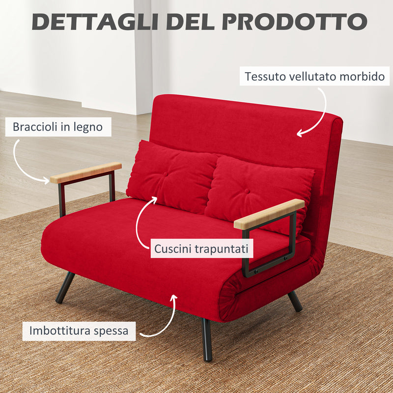 Divano Letto Schienale Regolabile 102x73x81 cm in Velluto Rosso 
