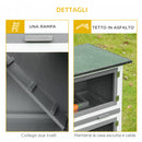 Conigliera per Interno e Esterno a 2 Piani  100x47x91 cm con Tetto in Bitume in Legno di Abete Grigia