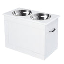 Ciotole per Cani Grandi Rialzate 60x30x41 cm in Acciaio Inox e MDF Bianco 