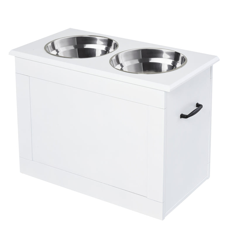 Ciotole per Cani Grandi Rialzate 60x30x41 cm in Acciaio Inox e MDF Bianco 