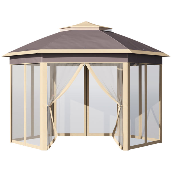 acquista Gazebo Pieghevole da Giardino 4,05x3,4x2,85m con Zanzariera in Metallo e Tessuto Oxford Beige