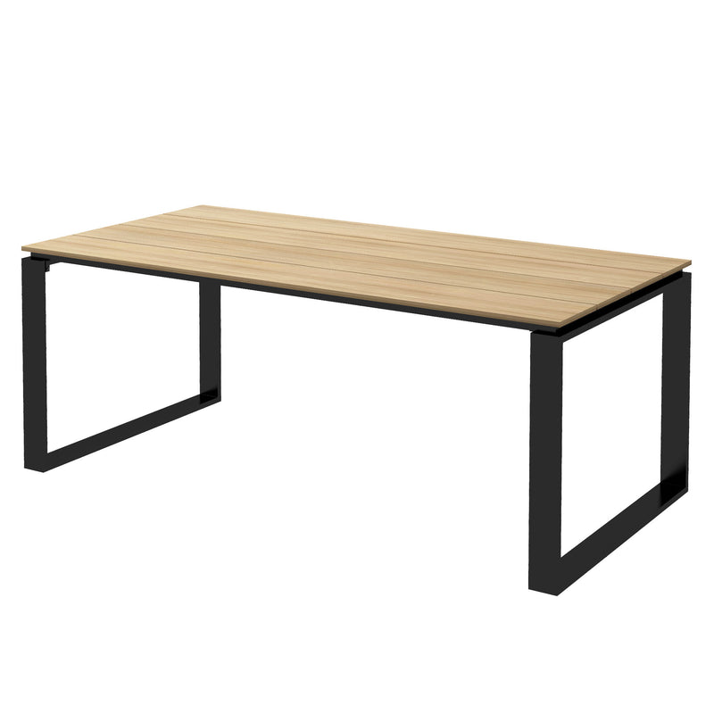 Tavolo da Giardino Rettangolare per 6-8 Persone 180x90x74cm in Alluminio con Piano a Doghe Quercia-1