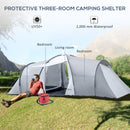 Tenda da Campeggio 4-6 Persone con 2 Camere Impermeabile con Baldacchino 590x245x193 cm  Grigio