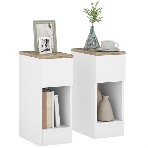 Set 2 Comodini Moderni con Cassetto e Ripiano in Legno 20x30x50 cm Bianco e Rovere sconto