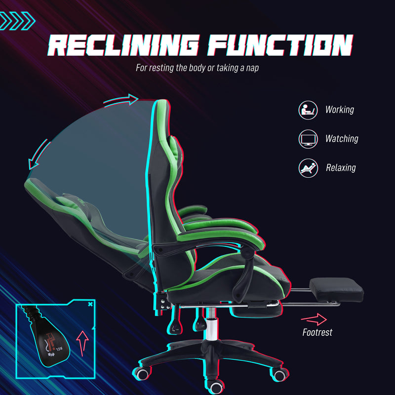 Sedia da Gaming Altezza Regolabile e Schienale Reclinabile 65x65x121-129 cm Nero e Verde   