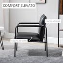 Poltroncina da Camera Imbottita 60x59x78 cm  in Acciaio e Similpelle Nera