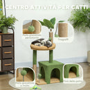 Albero Tiragraffi per Gatti con Casetta Lettino e Palline  44x30x98 cm Verde e Marrone  