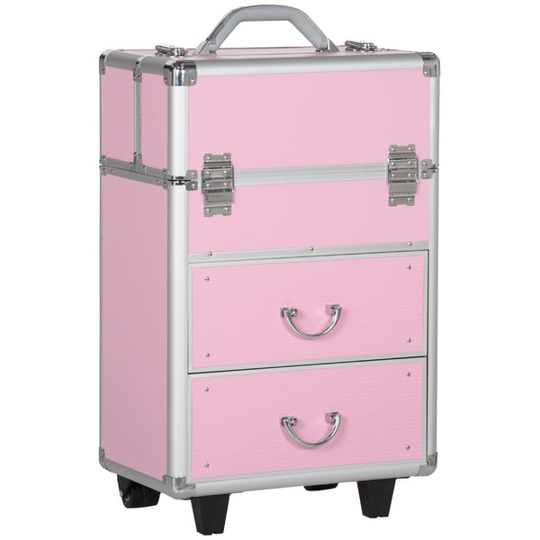 Trolley per Estetista Make Up Trucchi Professionale Rinforzato con Blocco a 2 Chiavi 36x23x58 cm Rosa acquista