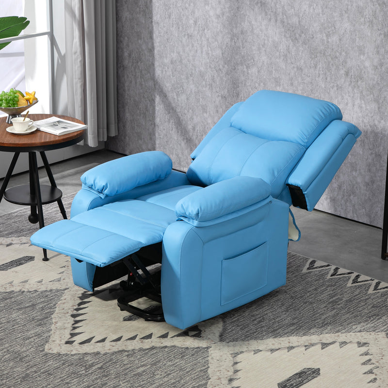 Poltrona Alzapersona Reclinabile con Poggiapiedi e Telecomando 76x90x105 cm Azzurro  