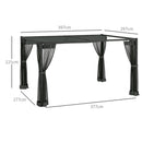Pergola da Giardino con Tetto Retrattile e Tende 397x297x225 cm in Alluminio e Poliestere Grigio Scuro