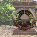 Panchina da Giardino 120x29x39 cm con Gambe a Ruota di Carro e Seduta a Doghe Marrone   