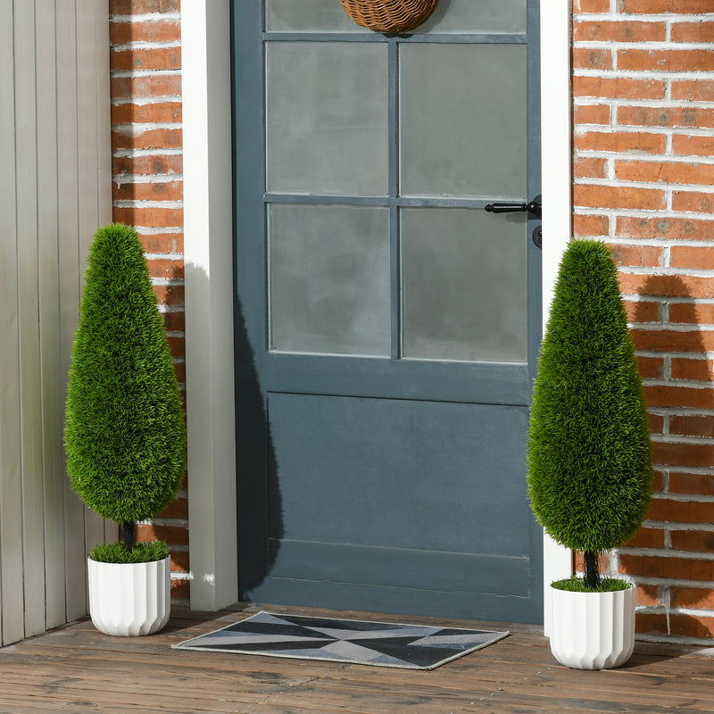 Set 2 Piante Cipresso Artificiali H90 Cm con Vaso Ø12x16 cm Verde e Bianco