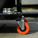 Sgabello da Officina Imbottito con Ruote e Vassoio Porta Attrezzi 38x35x37 cm in Acciaio e PU Rosso