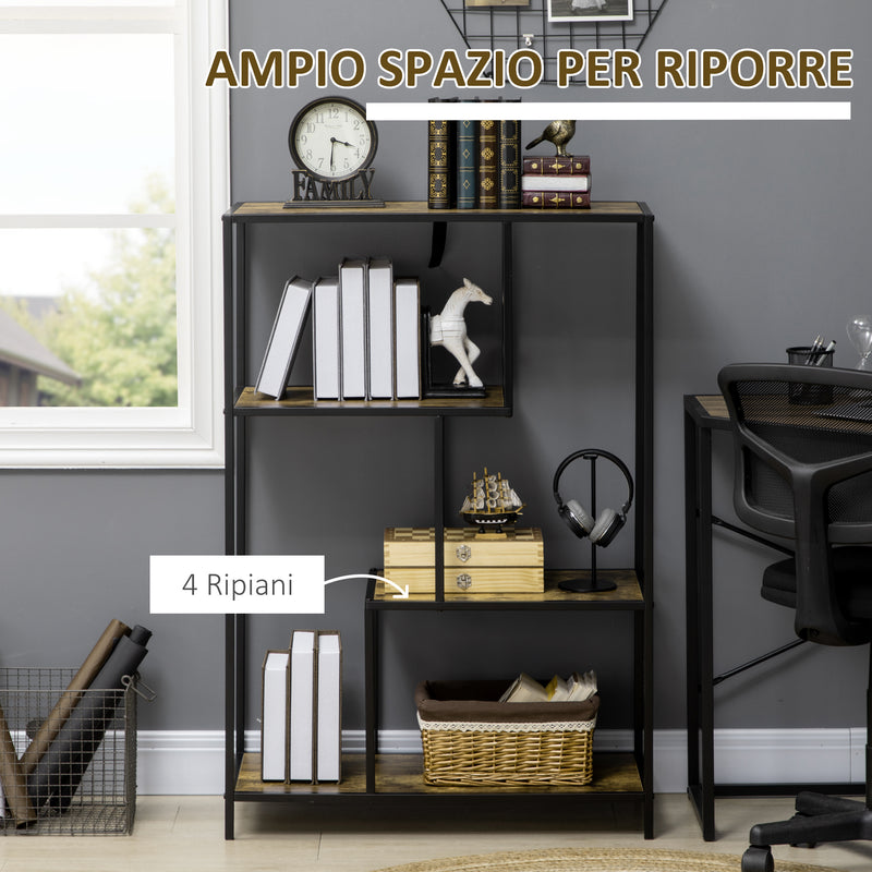 Libreria Moderna 4 Ripiani 83x34x180 cm  in Legno e Metallo Marrone