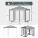 Gazebo da Giardino Esagonale 390x390x250 cm con Doppio Ingresso in Metallo e Poliestere Grigio  