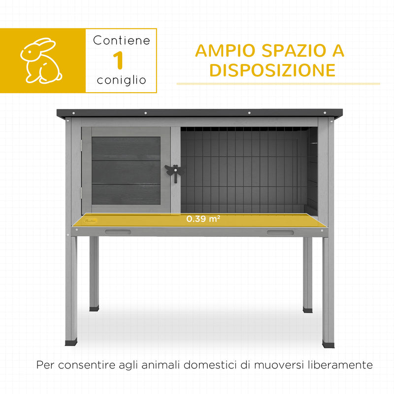 Conigliera Rialzata da Esterni con Tetto Apribile e Vassoio Estraibile 84x43x70 cm in Legno Grigio
