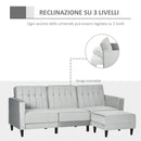 Divano Letto 3 Posti 218x85x86 cm con Poggiapiedi e Schienale Reclinabile in Tessuto Effetto Velluto Grigio Chiaro