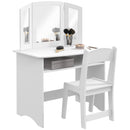 Toeletta Trucco per Bambine Specchio Triplo Rimovibile Tavolo in Legno Bianco  