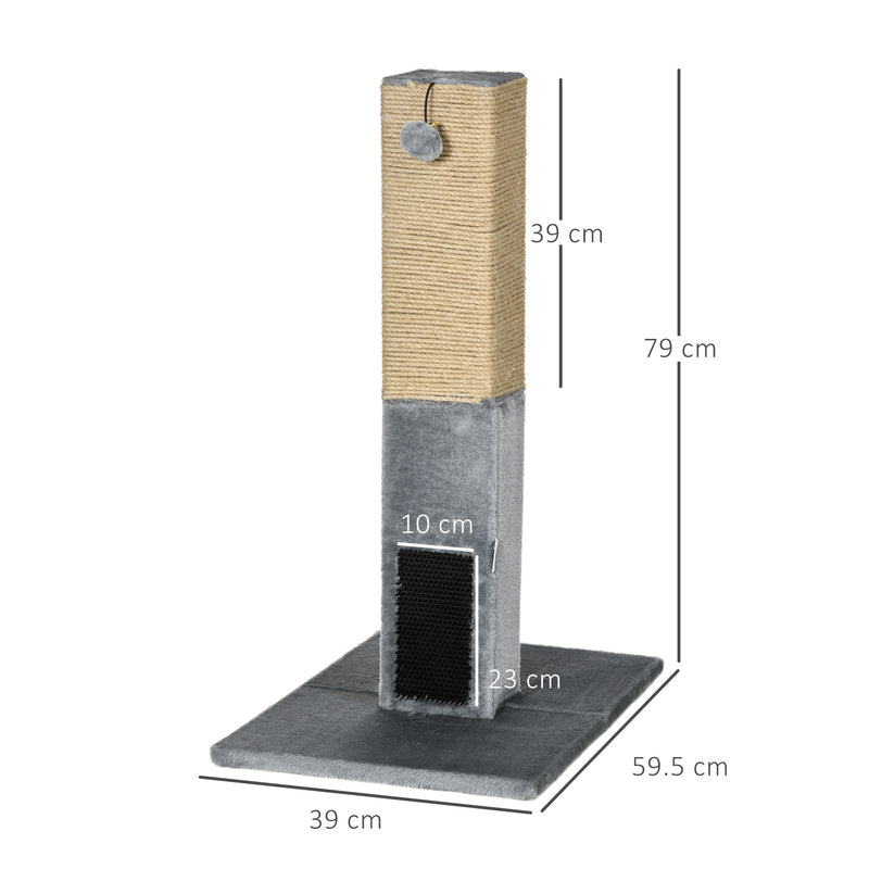 Albero Tiragraffi per Gatti 59,5x39x79 cm 2 Palline Giocattolo e Spazzola in Legno Iuta e Peluche Grigio  