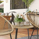 Set da Giardino 3 Pezzi con 2 Sedie con Cuscini e Tavolino da Caffè a Cilindro in Rattan PE Legno e Nero   
