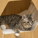 Cuccia per Gatti 49,5x38,5x43,5 cm in Legno e Tessuto con Cuscino in Peluche Quercia e Bianco