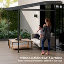Gazebo Pergola Addossata Inclinata con Chiusure a Strappo 238x238x235-194 cm Grigio Scuro    