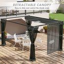 Pergola da Giardino con Tetto Retrattile e Tende 397x297x225 cm in Alluminio e Poliestere Grigio Scuro