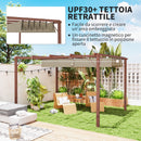 Gazebo Pergola da Giardino 382x300x232 cm con Tetto Retrattile in Poliestere e Alluminio color Legno  