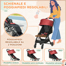 Passeggino Leggero per Bambini Pieghevole 128x58x106 cm con Tettuccio in Alluminio e Tessuto Oxford Rosso e Nero